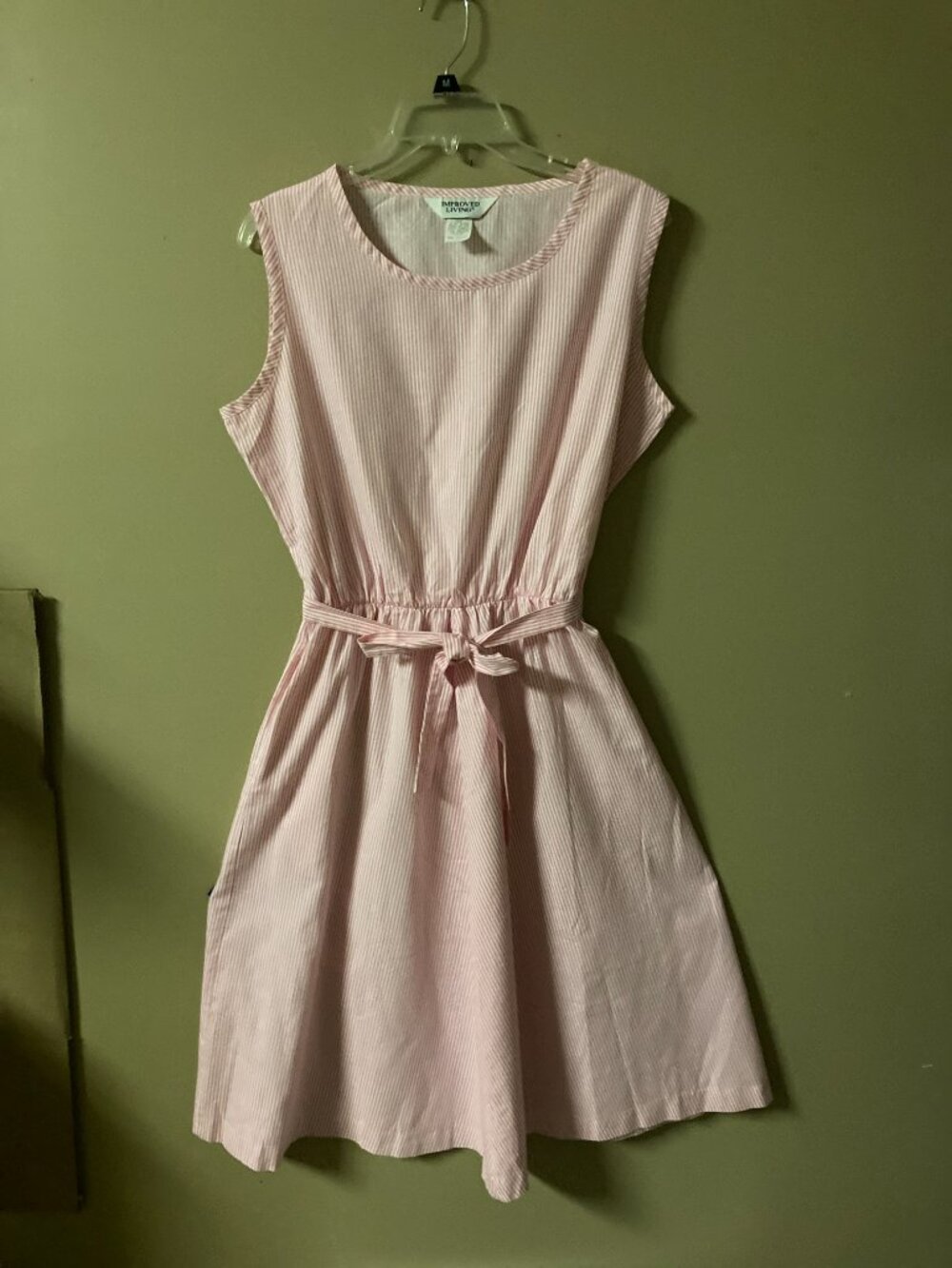 VINTAGE  WOMENS PINK STRIPE SUMMER DRESS  MEDIUM --MADE USA